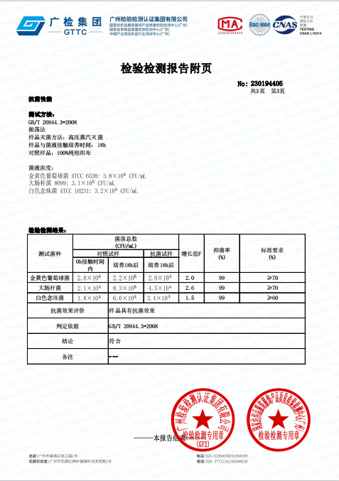 抗菌纤维抑菌率检测报告